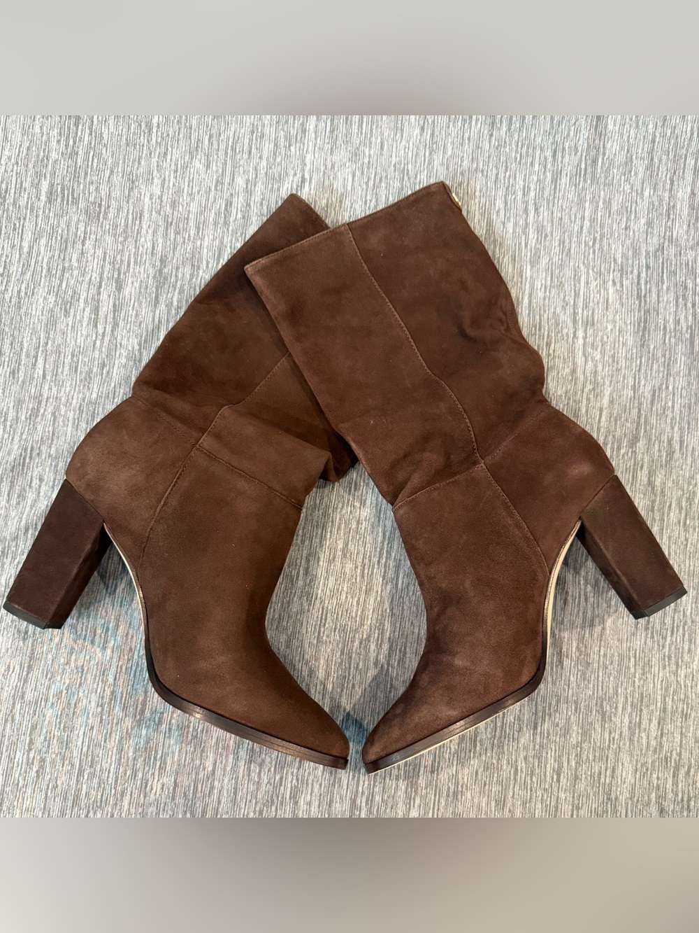 Lauren Ralph Lauren Dark Brown Suede Mid-Calf Block Heel Boots Artizan II 9.5